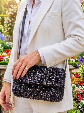 NICOLE MILLER SPARKLY BLACK SEQUIN BAG NWT